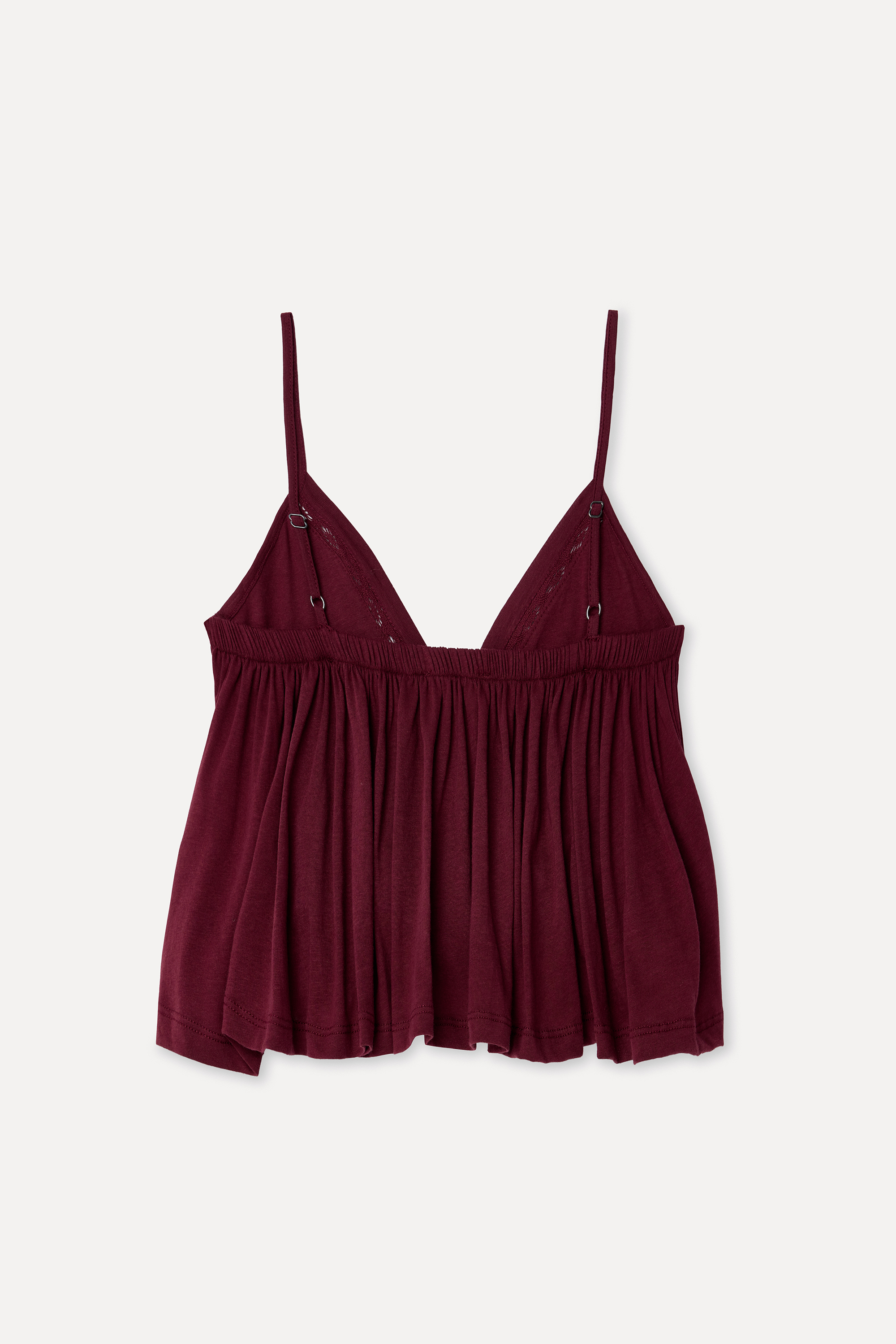Kadın Bordo Fırfırlı Loose Fit V Yaka Kolsuz Bluz