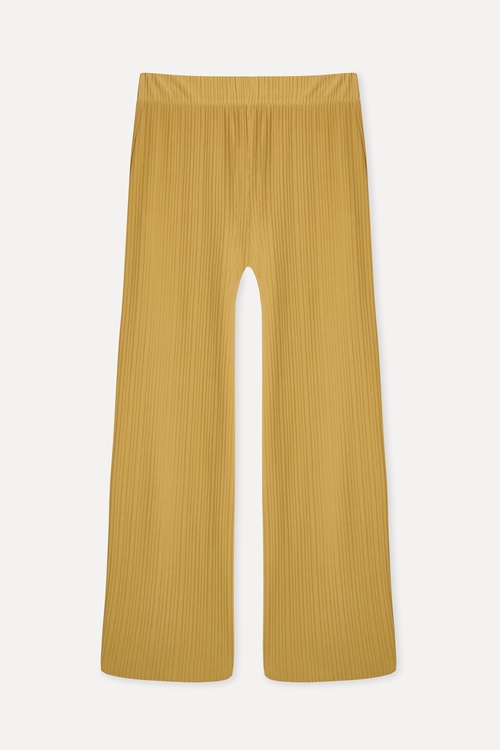 Kadın Hardal Rengi Wide Leg Modal Karışımlı Pantolon