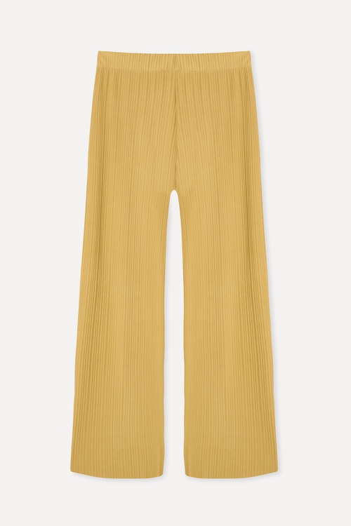 Kadın Hardal Rengi Wide Leg Modal Karışımlı Pantolon