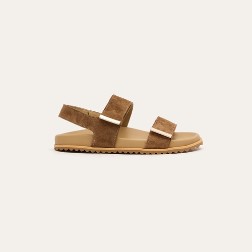 Kadın Vizon Rengi Çift Bantlı Deri Sandalet