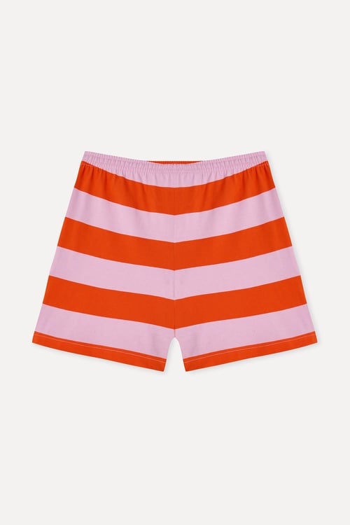 Kadın Pembe Comfort Fit Çizgili Şort