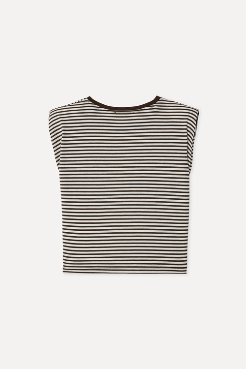 Kadın Kahverengi Çizgili Bisiklet Yaka T-Shirt
