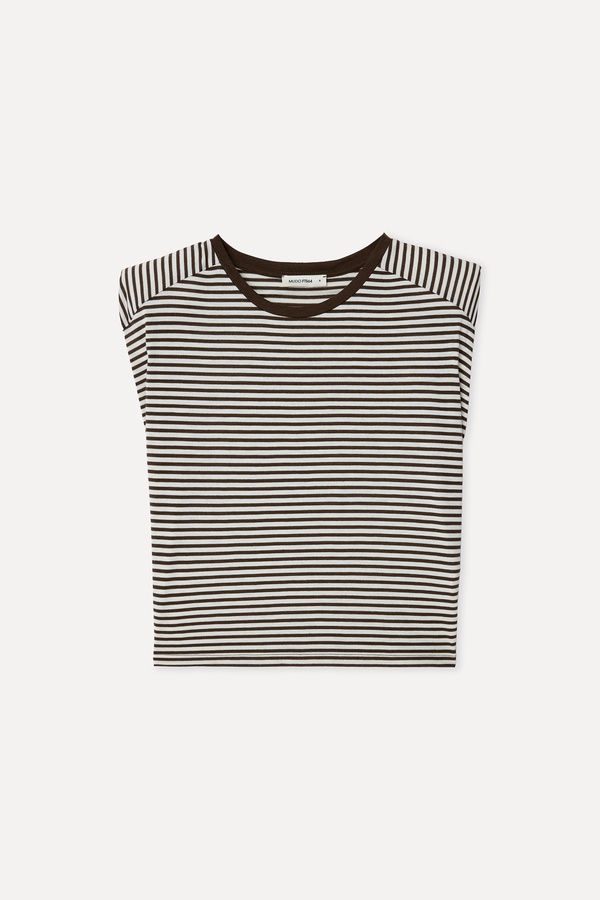 Kadın Kahverengi Çizgili Bisiklet Yaka T-Shirt