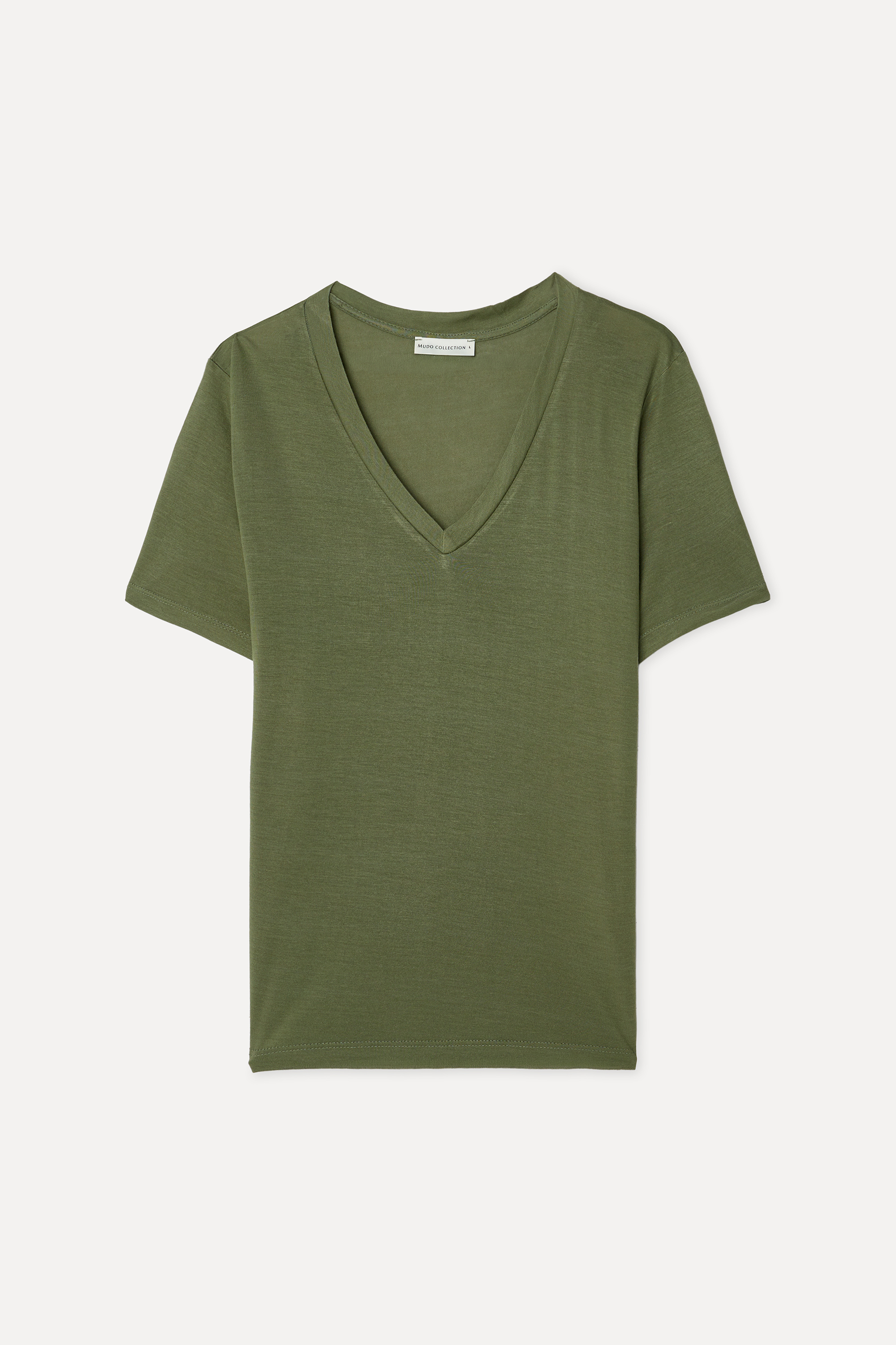 Kadın Haki V Yaka Modal T-Shirt