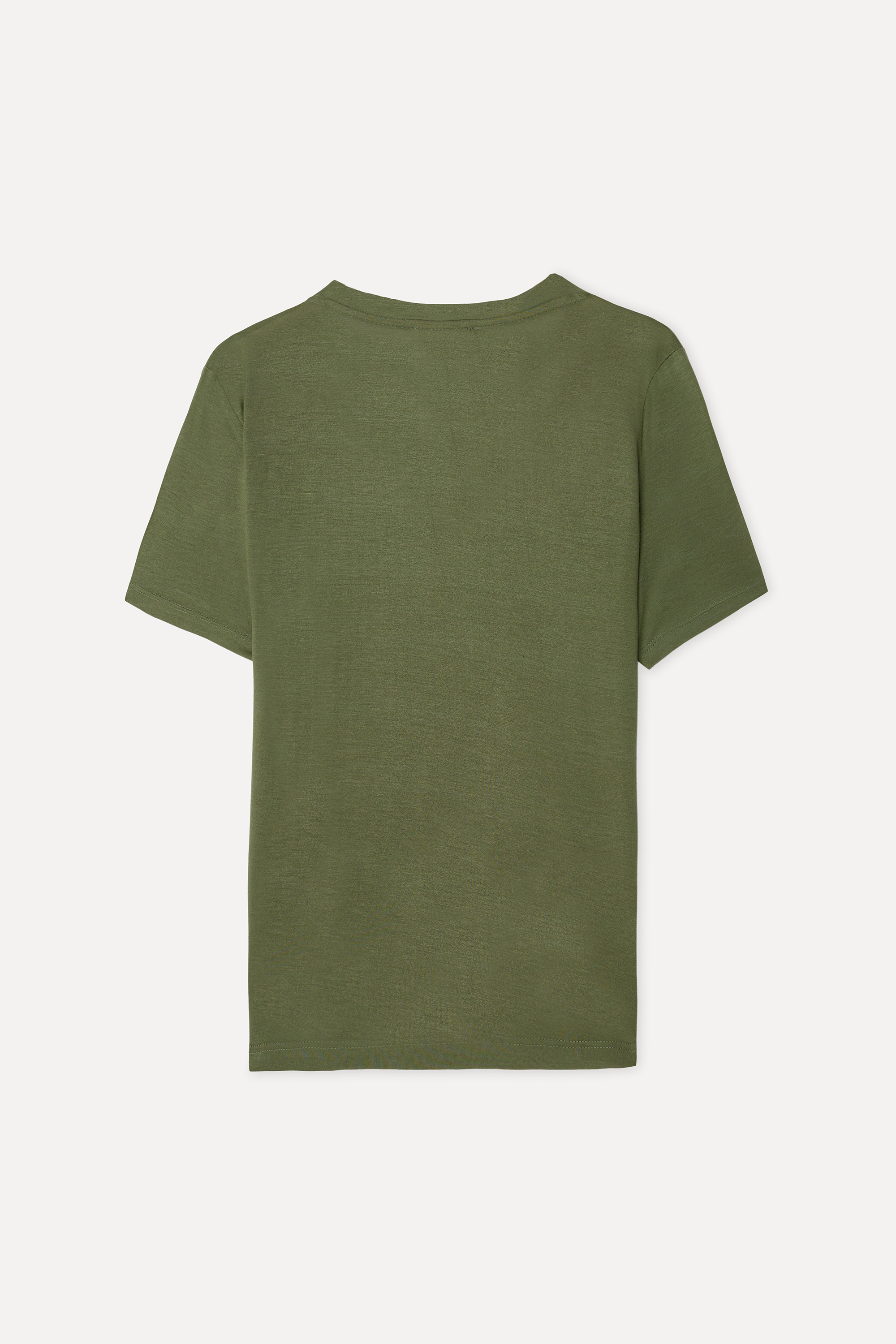 Kadın Haki V Yaka Modal T-Shirt