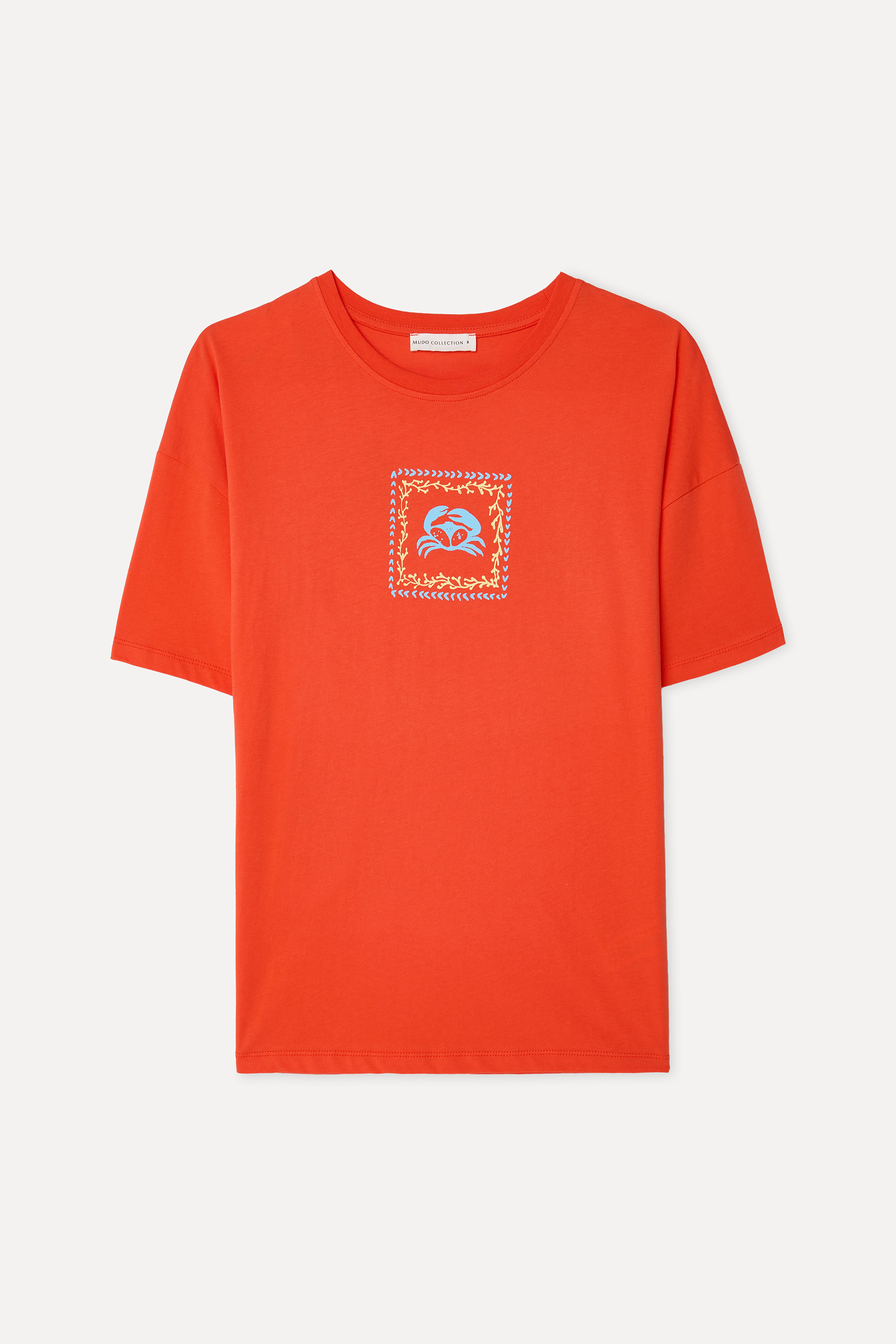 Kadın Kırmızı Baskılı Loose Fit Bisiklet Yaka T-Shirt