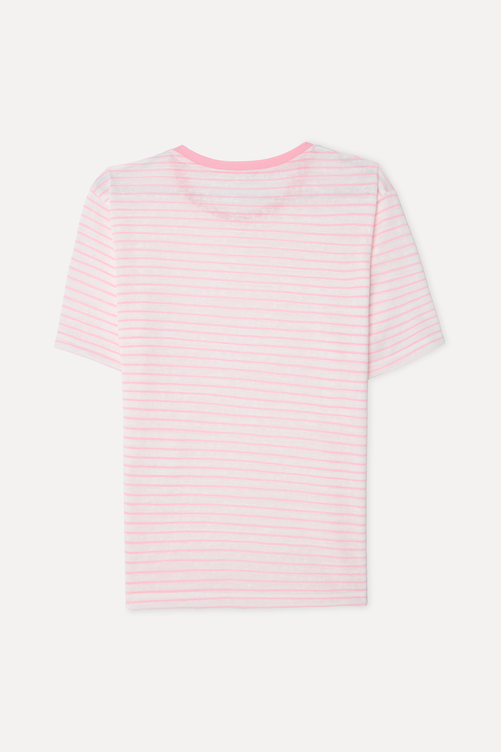 Kadın Pembe Çizgili Loose Fit Bisiklet Yaka T-Shirt