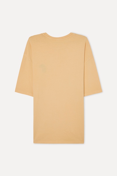  Erkek Sarı Nakışlı Oversize Bisiklet Yaka T-Shirt
