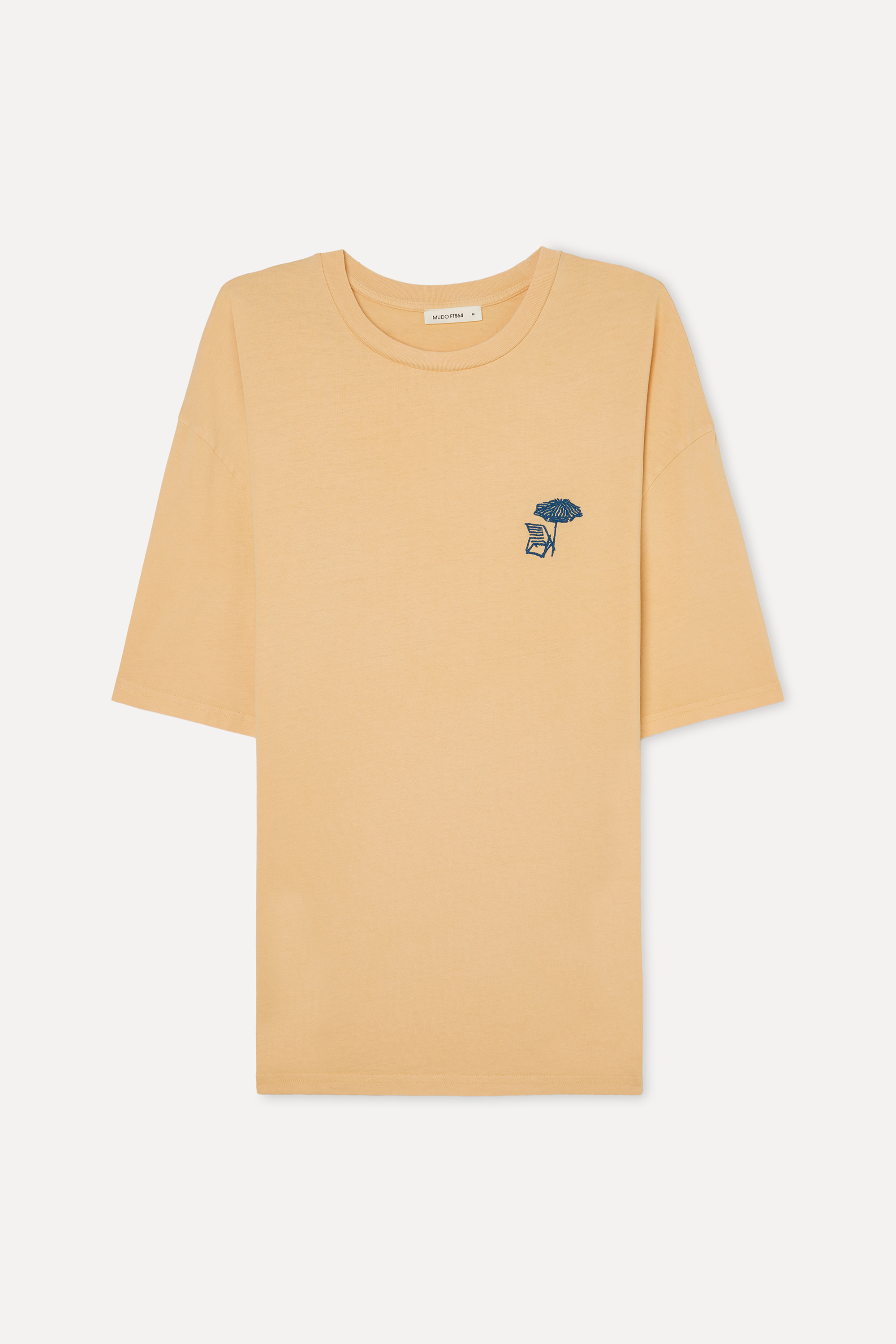 Erkek Sarı Nakışlı Oversize Bisiklet Yaka T-Shirt