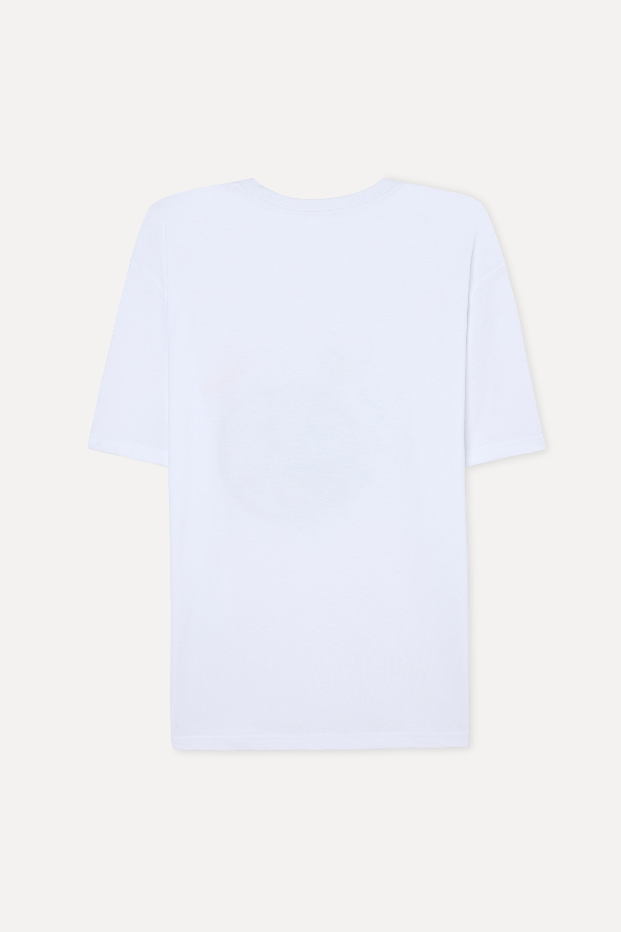 Erkek Beyaz Baskılı Oversize Bisiklet Yaka T-Shirt