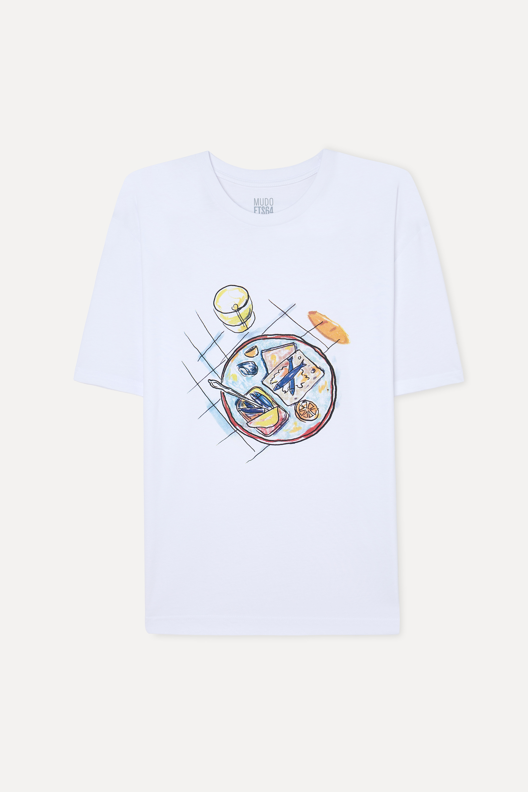 Erkek Beyaz Baskılı Oversize Bisiklet Yaka T-Shirt