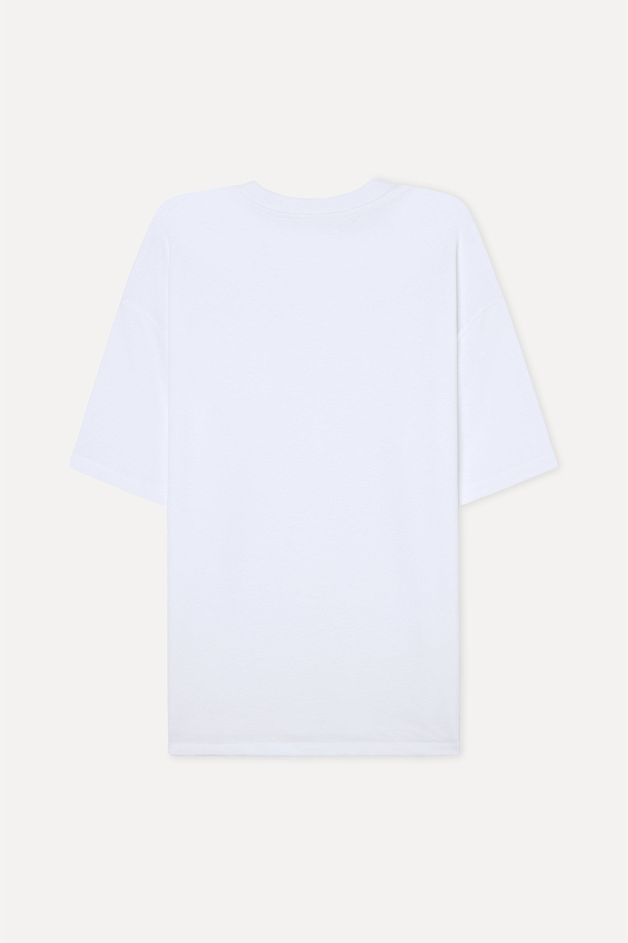 Erkek Beyaz Baskılı Oversize Bisiklet Yaka T-Shirt