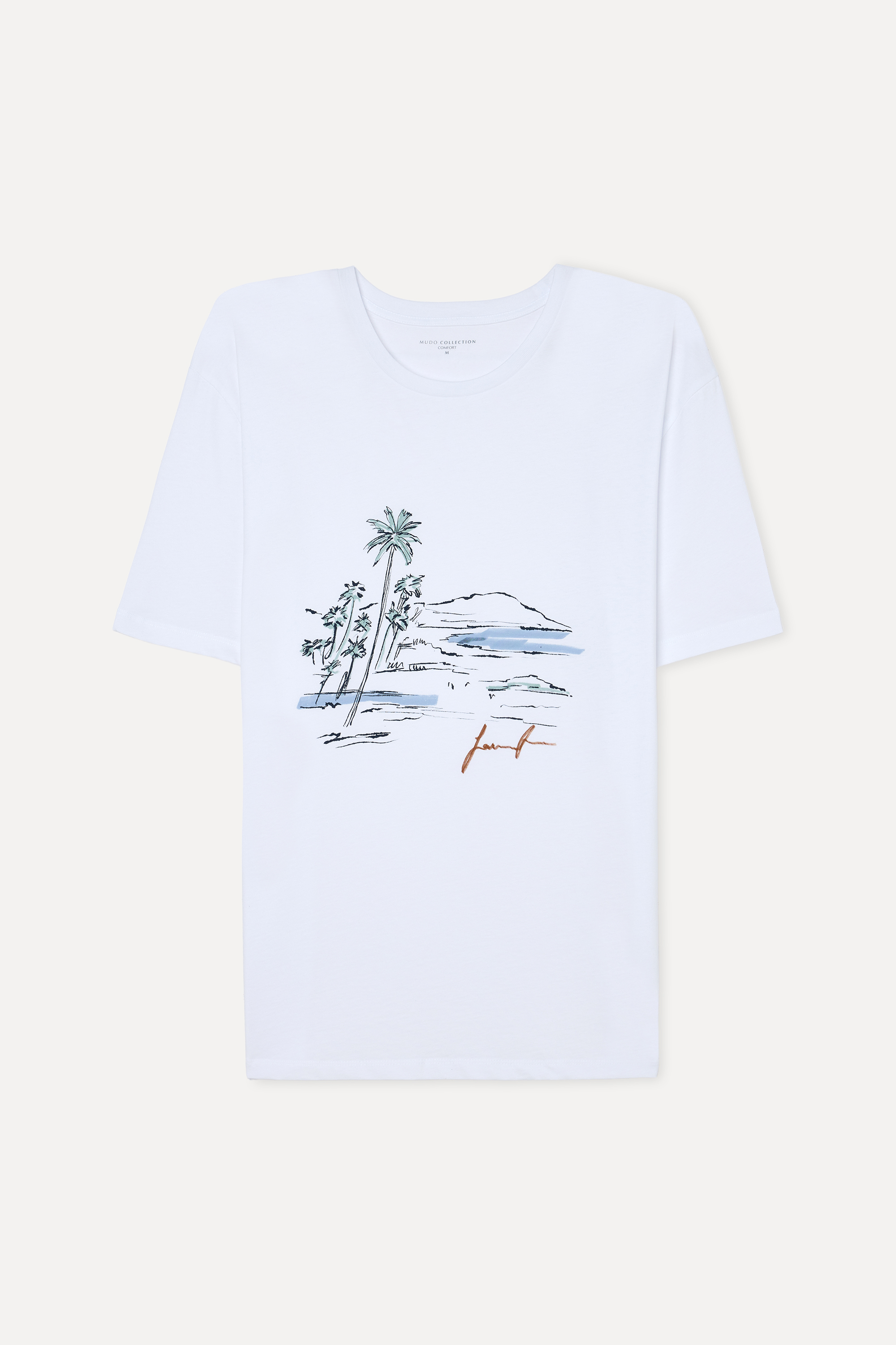 Erkek Beyaz Baskılı Comfort Fit Bisiklet Yaka T-Shirt