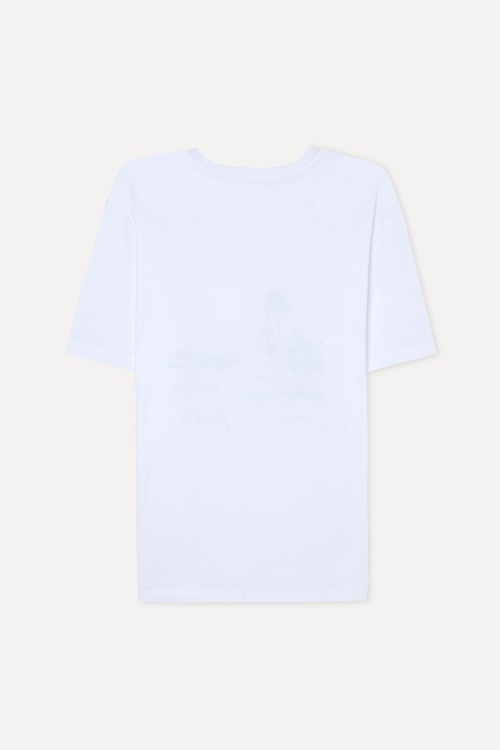 Erkek Beyaz Baskılı Comfort Fit Bisiklet Yaka T-Shirt