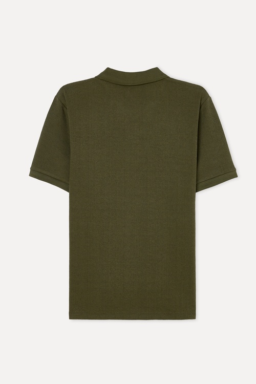 Erkek Yeşil Polo Yaka Dokulu T-Shirt