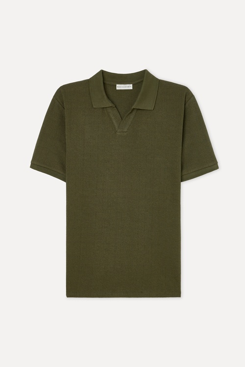 Erkek Yeşil Polo Yaka Dokulu T-Shirt
