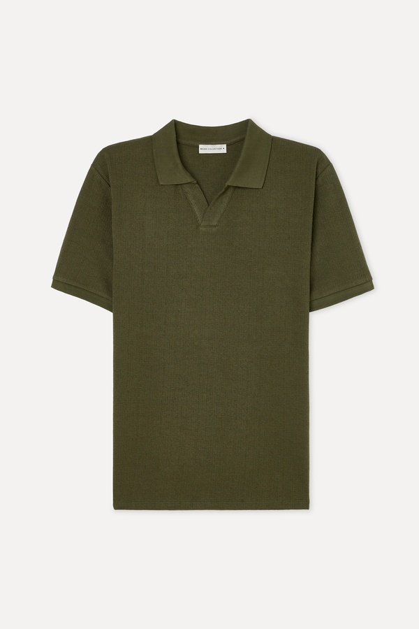 Erkek Yeşil Polo Yaka Dokulu T-Shirt