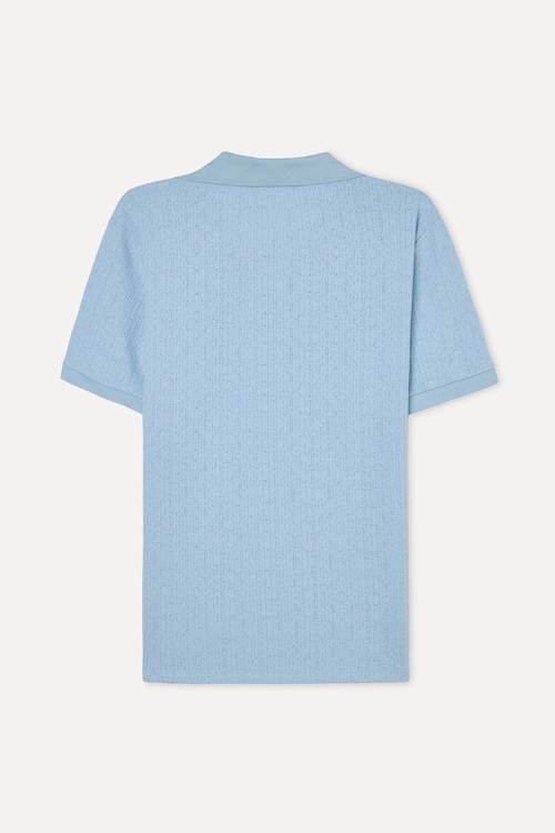 Erkek Mavi Polo Yaka Dokulu T-Shirt