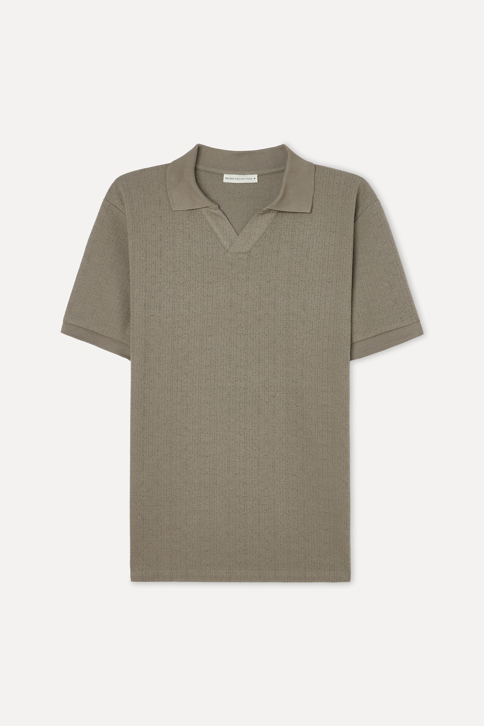 Erkek Vizon Rengi Polo Yaka Dokulu T-Shirt