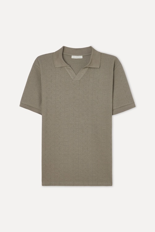 Erkek Vizon Rengi Polo Yaka Dokulu T-Shirt
