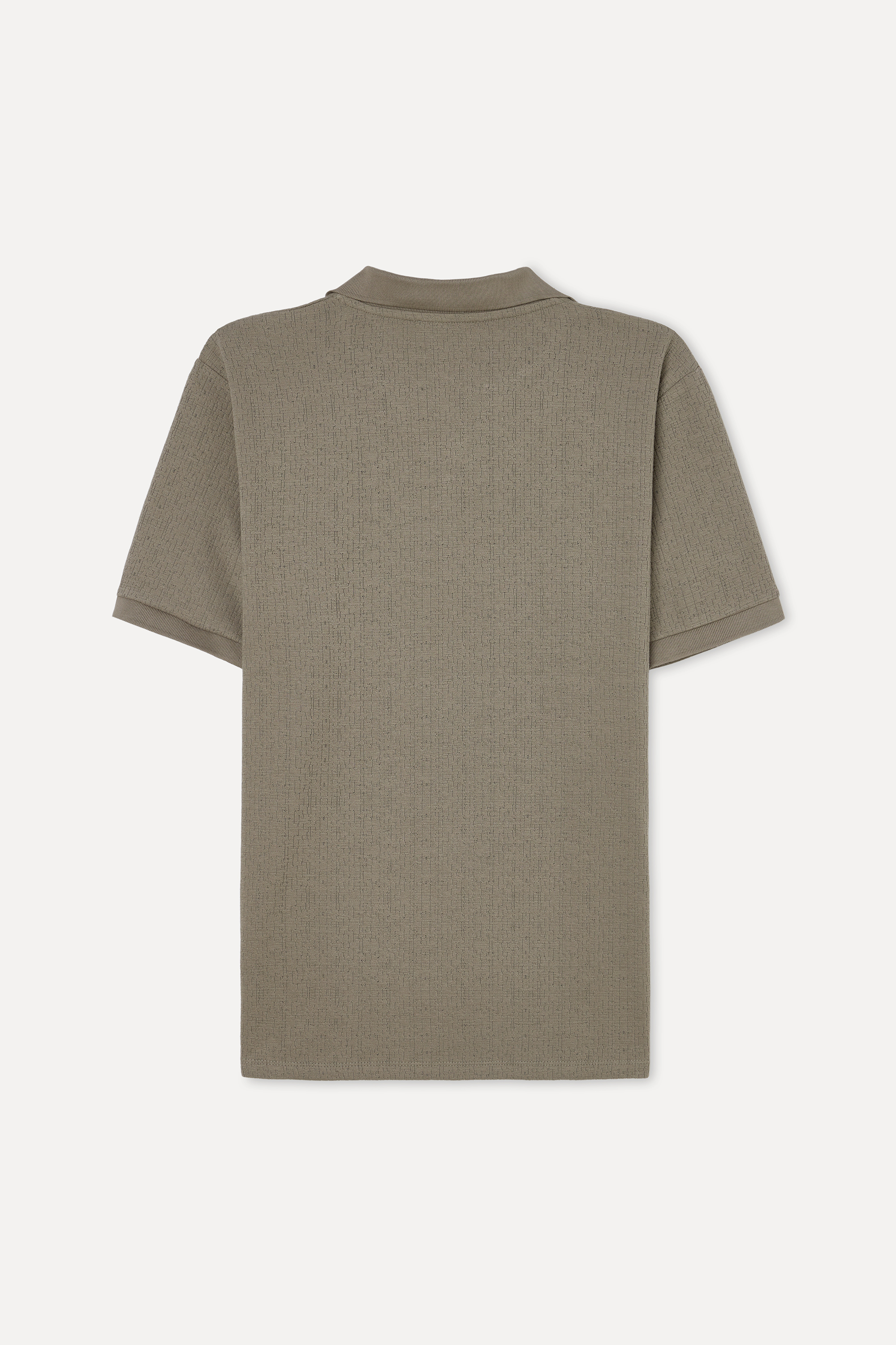 Erkek Vizon Rengi Polo Yaka Dokulu T-Shirt
