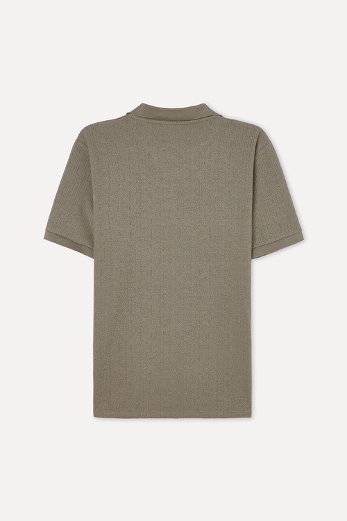 Erkek Vizon Rengi Polo Yaka Dokulu T-Shirt