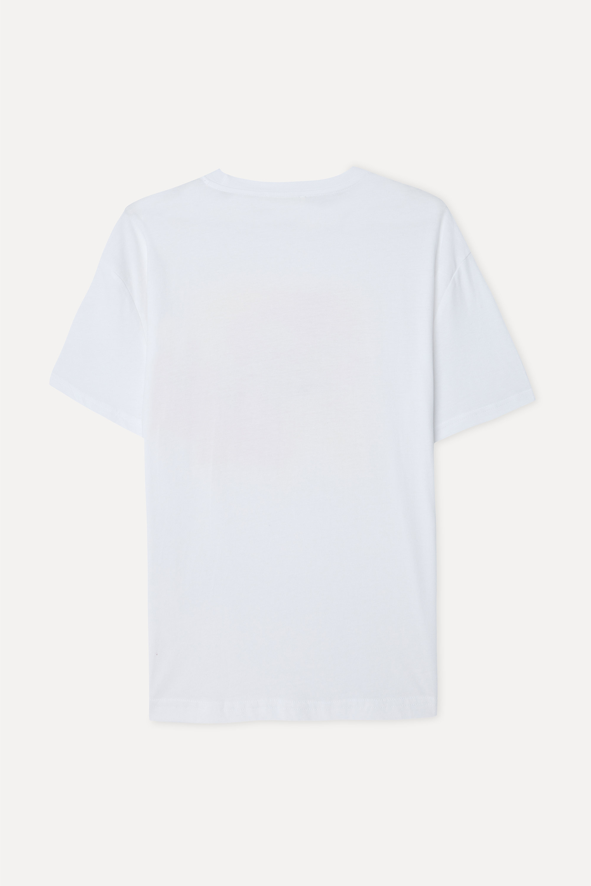 Kadın Beyaz Baskılı Loose Fit Bisiklet Yaka T-Shirt