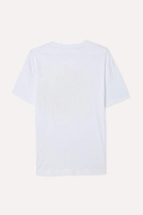 Kadın Beyaz Baskılı Loose Fit Bisiklet Yaka T-Shirt