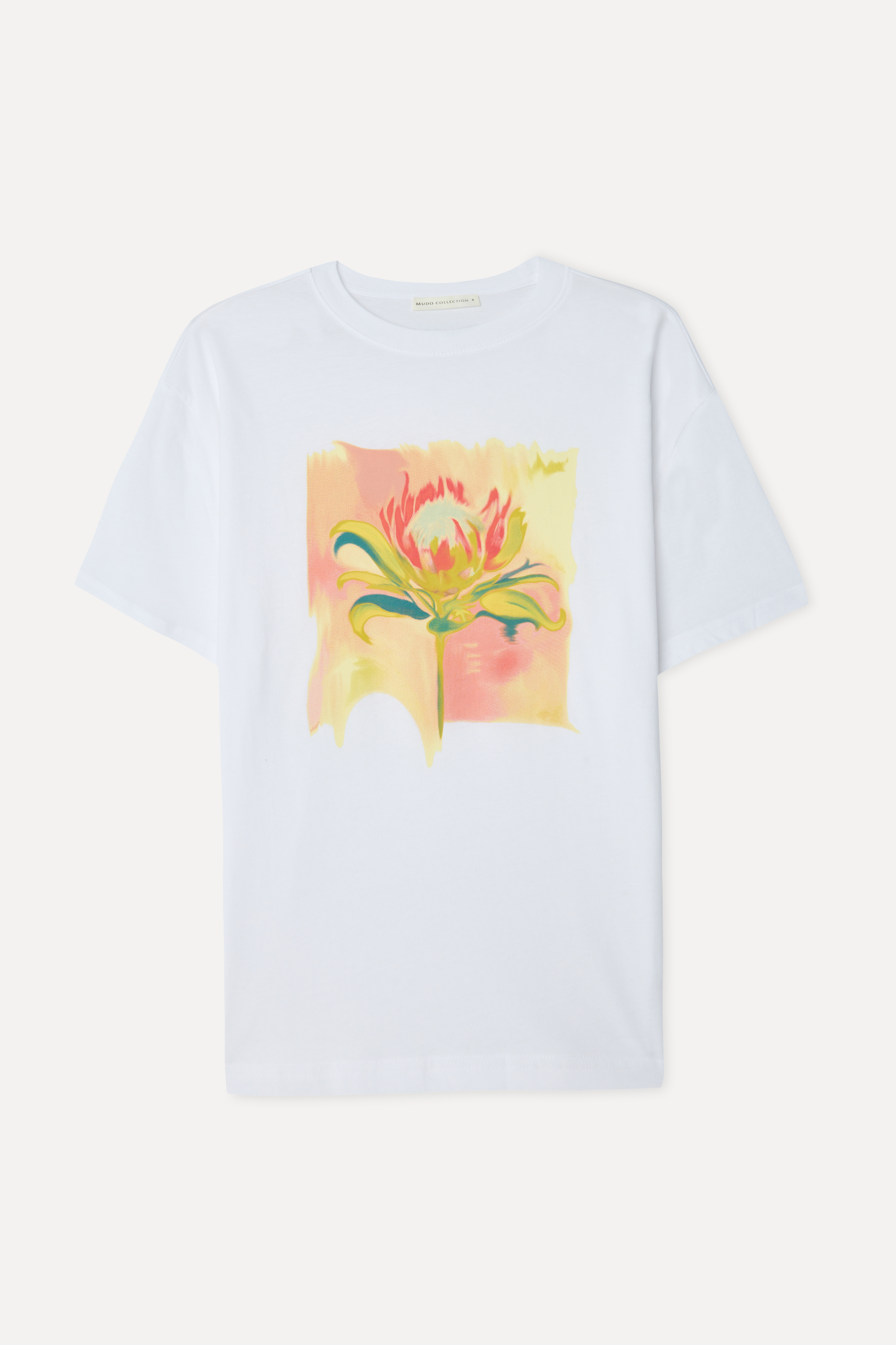 Kadın Beyaz Baskılı Loose Fit Bisiklet Yaka T-Shirt