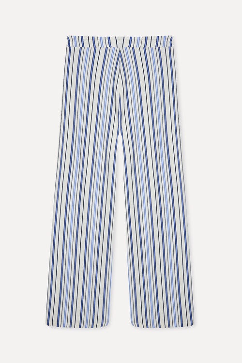 Kadın Ekru Çizgili Straight Fit Pantolon