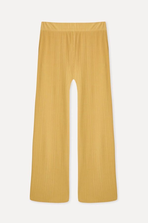 Kadın Hardal Rengi Wide Leg Modal Karışımlı Pantolon