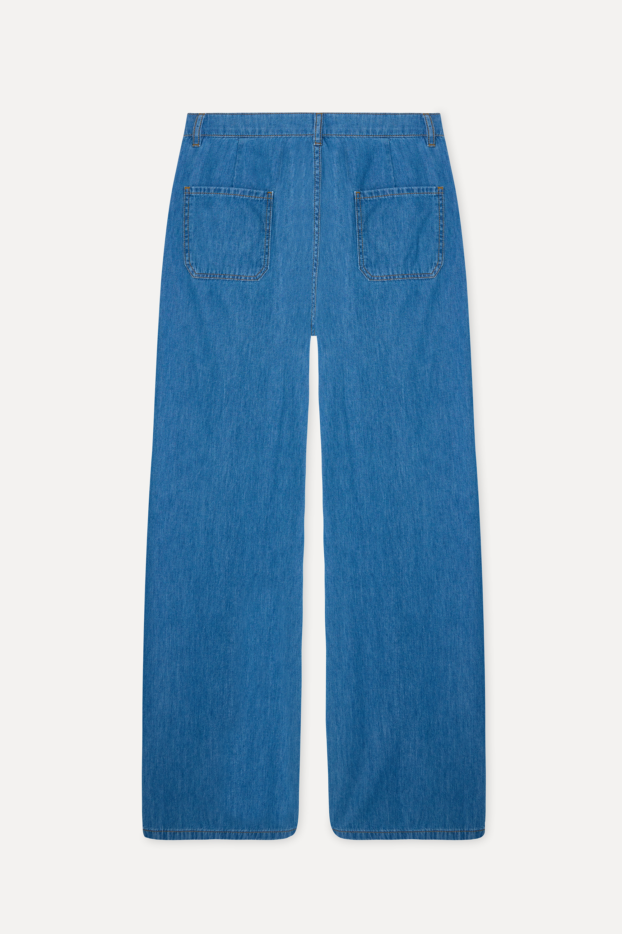 Kadın İndigo Düğme Kapama Straight Fit Jean Pantolon