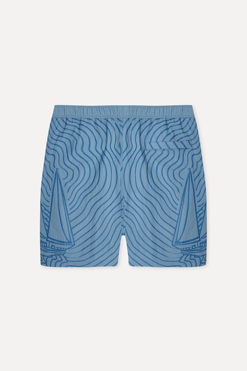  Mudo X Bozburun YC Erkek Gri Mavi Desenli Straight Fit Mayo