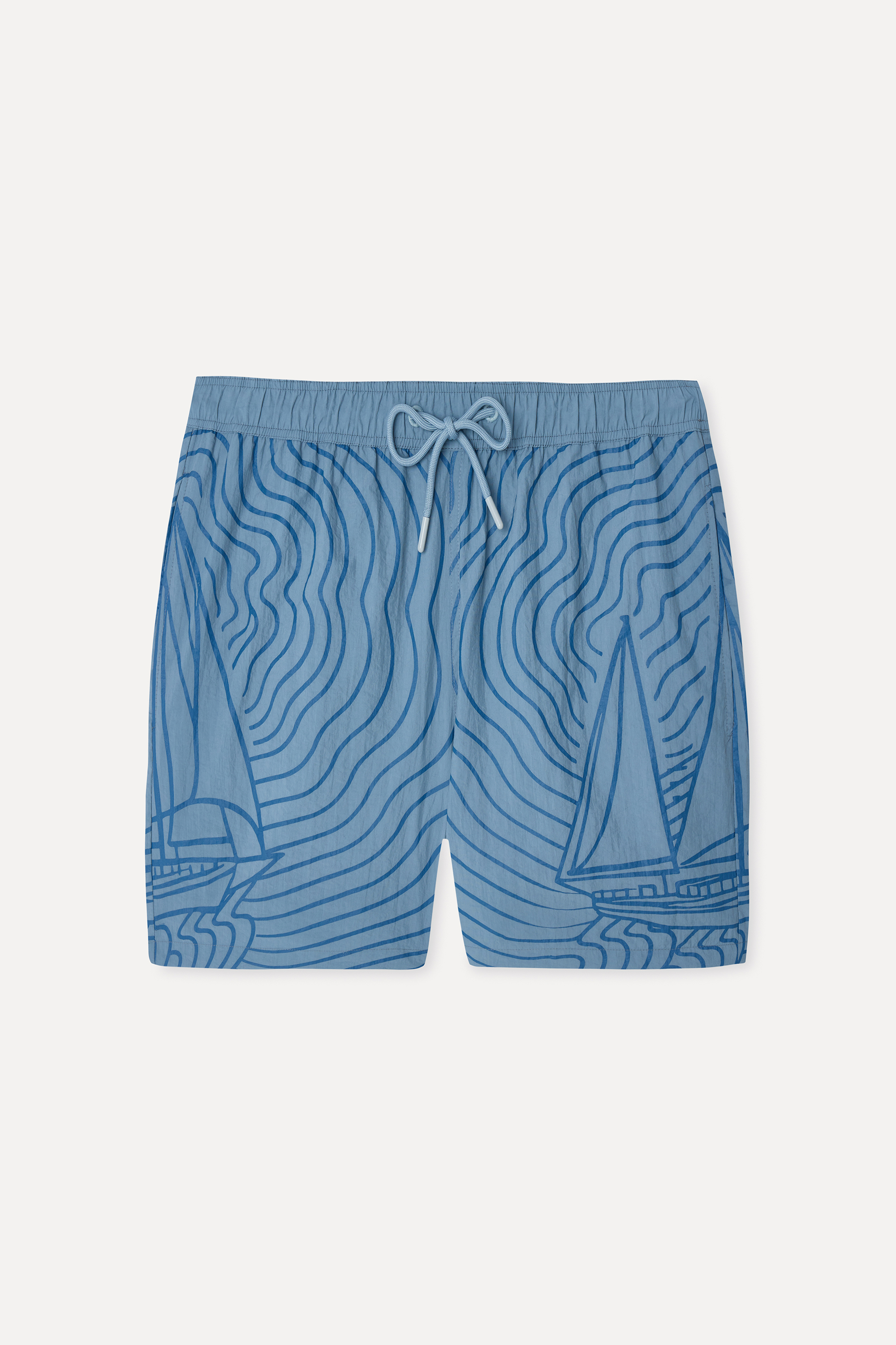 Mudo X Bozburun YC Erkek Gri Mavi Desenli Straight Fit Mayo
