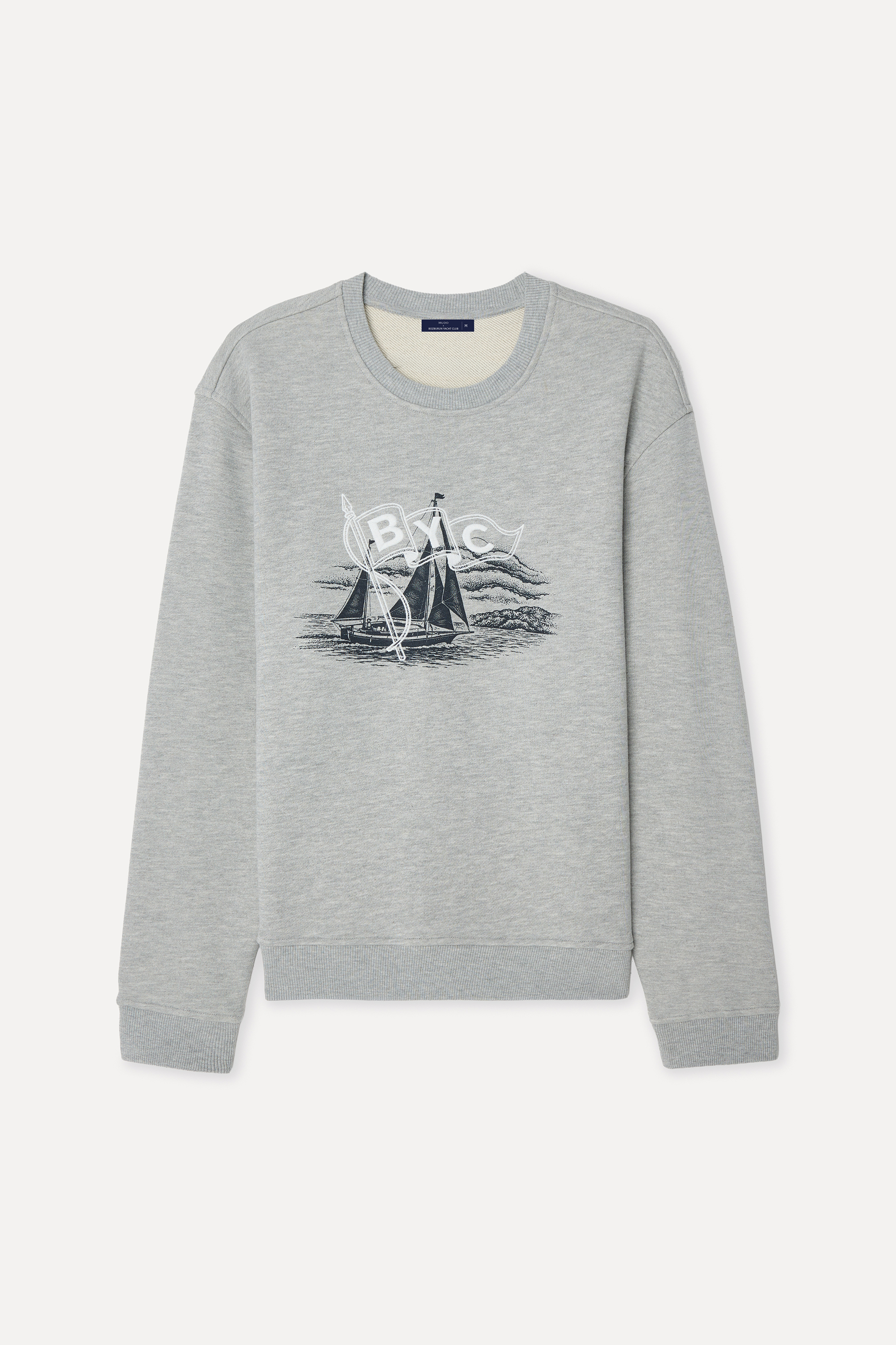 Mudo X Bozburun YC Erkek Gri Melanj Baskılı Bisiklet Yaka Sweatshirt