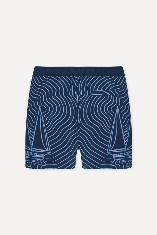  Mudo X Bozburun YC Erkek Gri Mavi Desenli Straight Fit Mayo