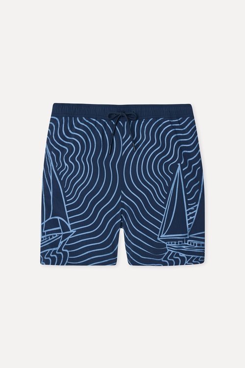  Mudo X Bozburun YC Erkek Gri Mavi Desenli Straight Fit Mayo