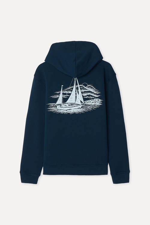  Mudo X Bozburun YC Erkek Lacivert Baskılı Kapüşonlu Fermuarlı Sweatshirt