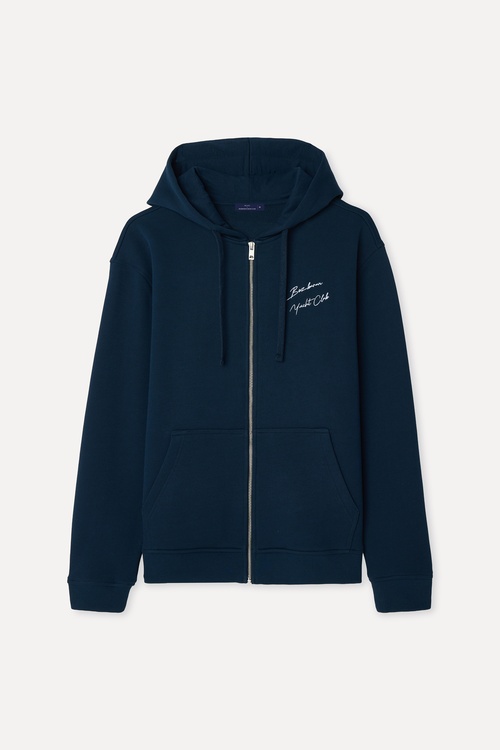  Mudo X Bozburun YC Erkek Lacivert Baskılı Kapüşonlu Fermuarlı Sweatshirt
