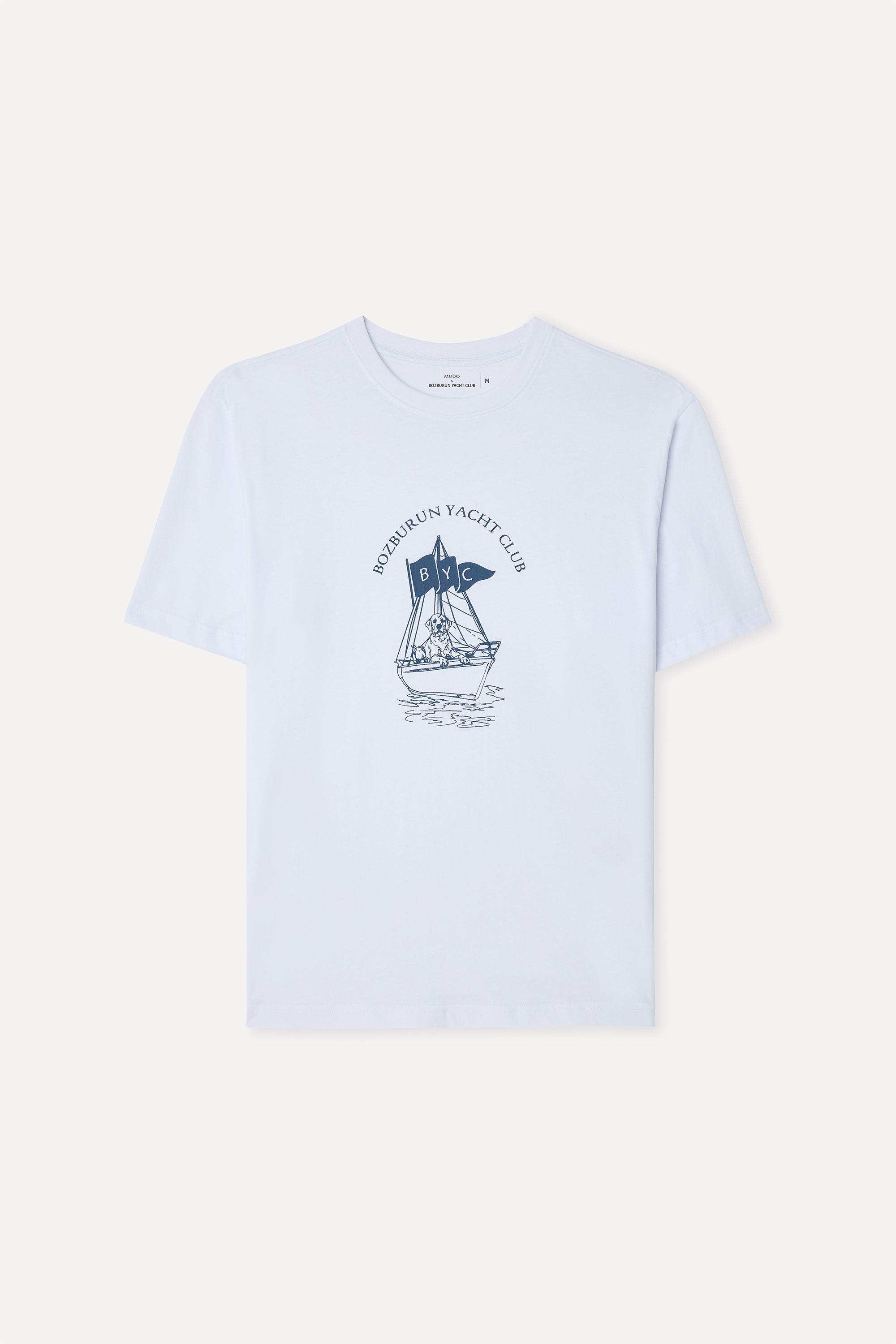 Mudo X Bozburun YC Erkek Kırık Beyaz Baskılı Bisiklet Yaka T-Shirt