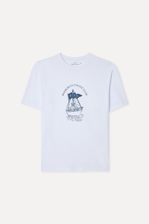 Mudo X Bozburun YC Erkek Kırık Beyaz Baskılı Bisiklet Yaka T-Shirt