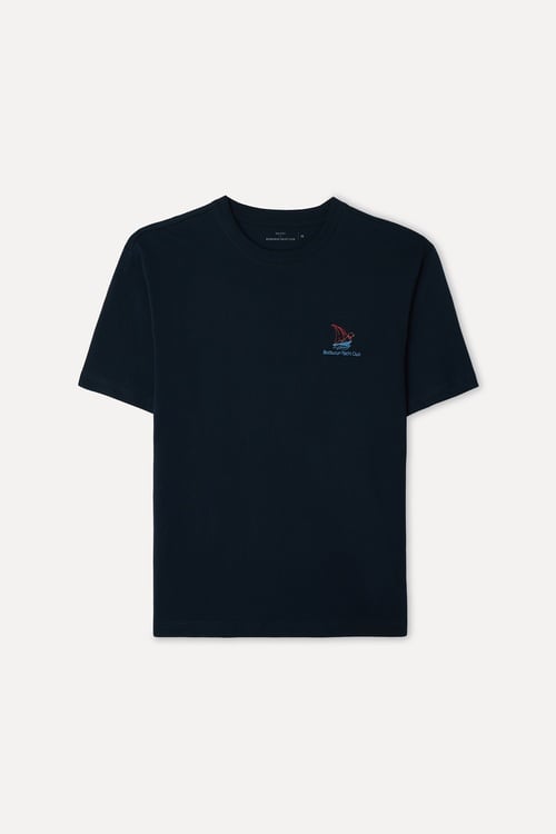 Mudo X Bozburun YC Erkek Lacivert Nakışlı Bisiklet Yaka T-Shirt