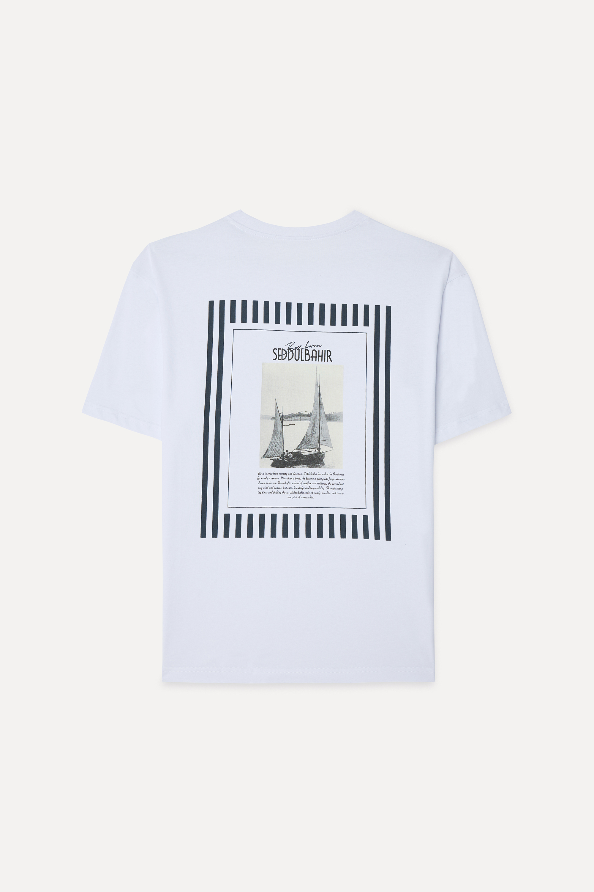 Mudo X Bozburun YC Erkek Kırık Beyaz Baskılı Bisiklet Yaka T-Shirt