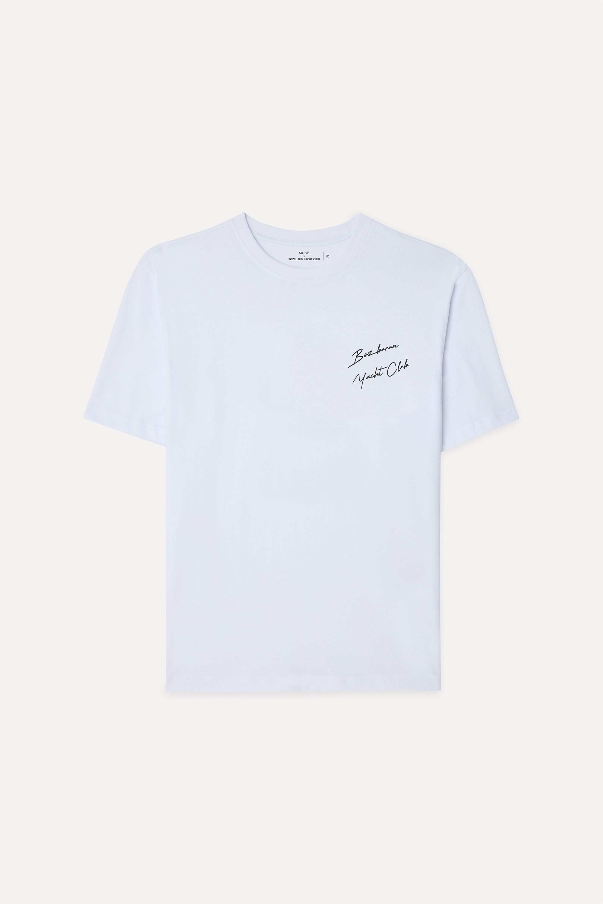 Mudo X Bozburun YC Erkek Kırık Beyaz Baskılı Bisiklet Yaka T-Shirt