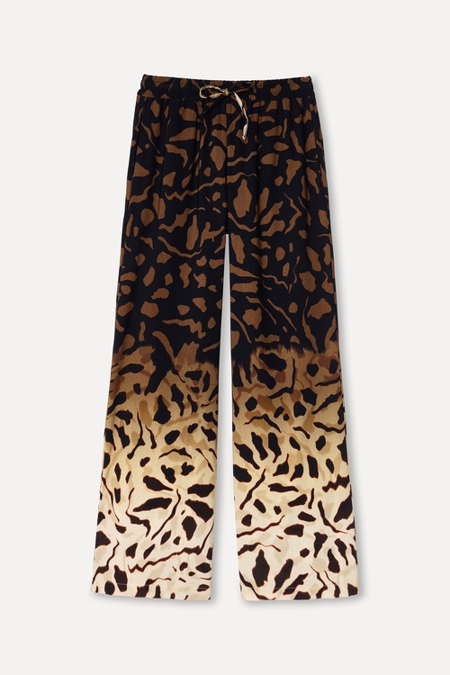  Kadın Kahverengi Desenli Wide Leg Pantolon