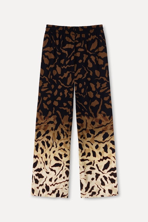  Kadın Kahverengi Desenli Wide Leg Pantolon