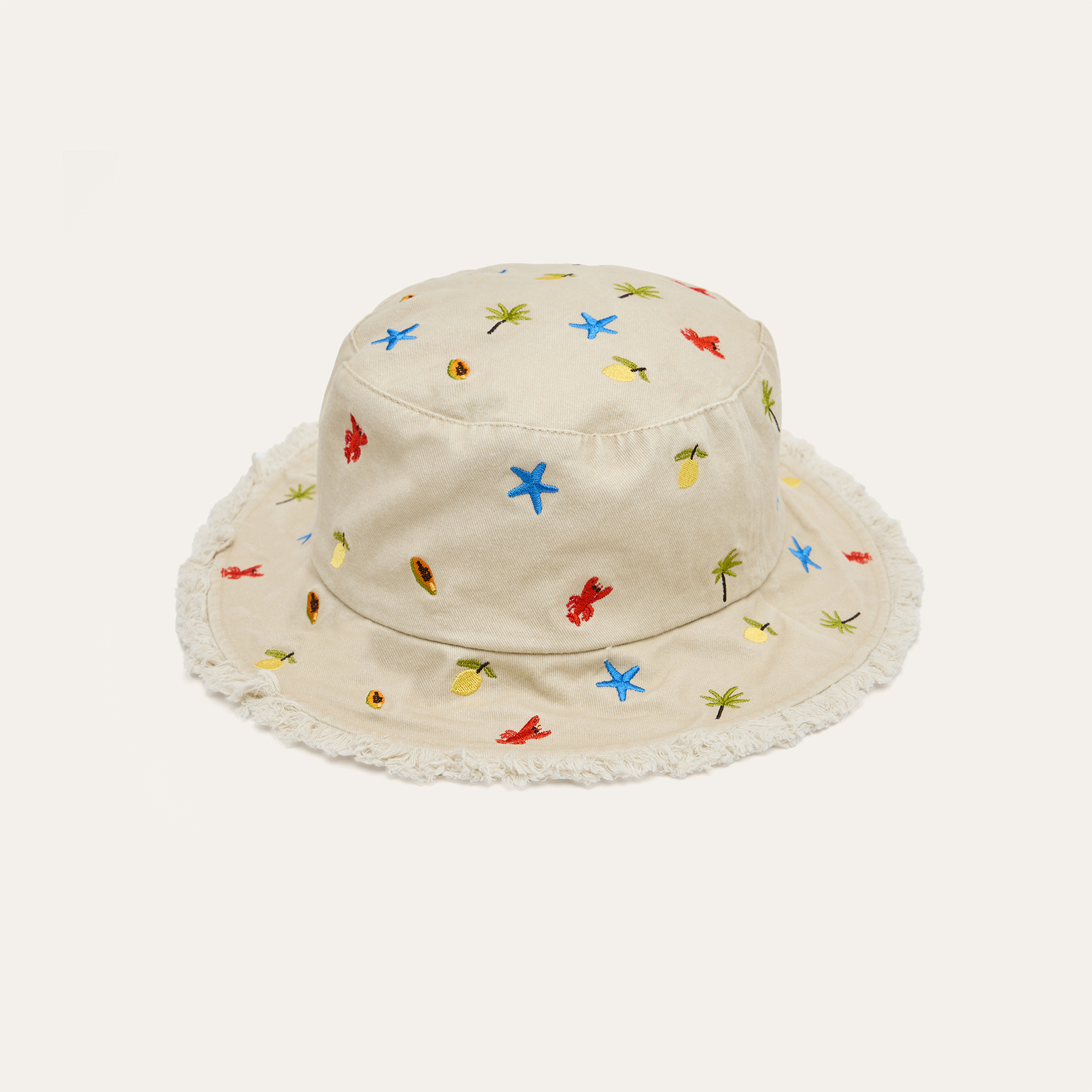 Kadın Ekru Nakışlı Bucket Şapka