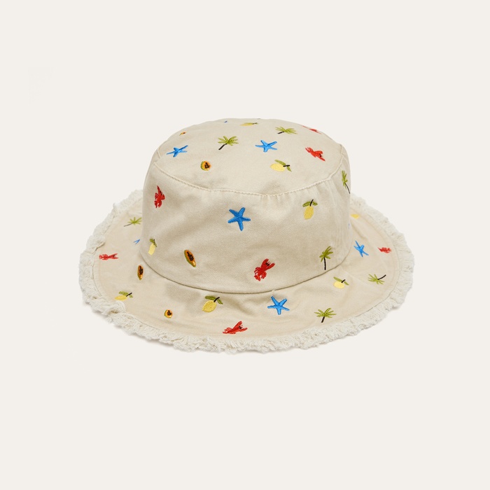 Kadın Ekru Nakışlı Bucket Şapka
