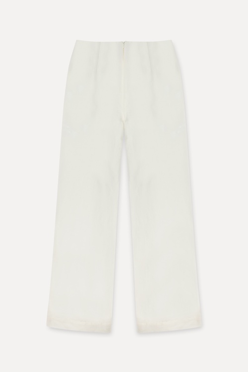  Kadın Kırık Beyaz Wide Leg Keten Pantolon