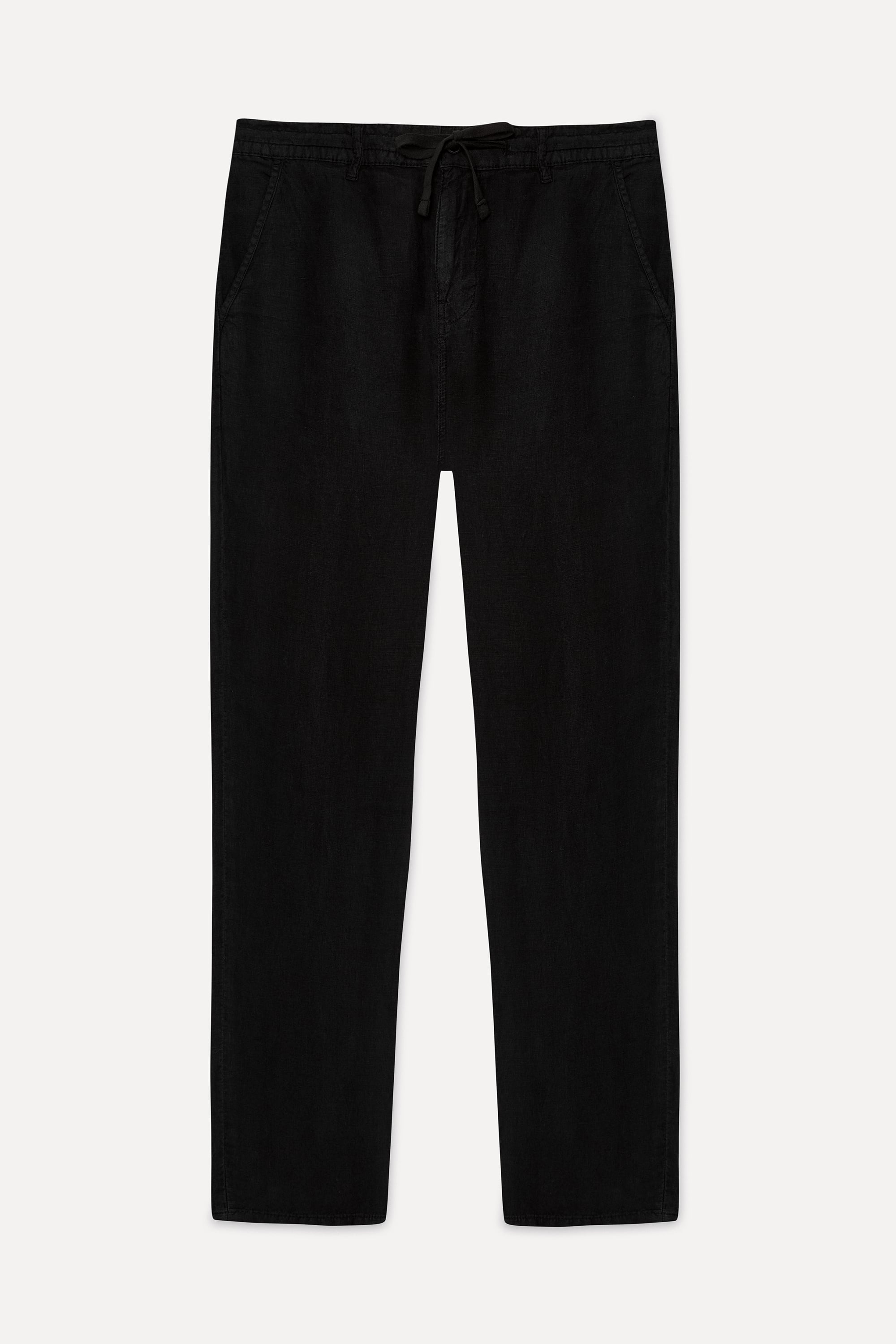 Erkek Siyah Straight Fit Keten Pantolon